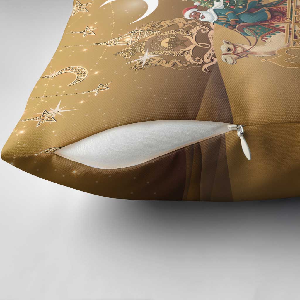 Morocco Christmas in Sahara Pillow Cover Black Santa Riding Camel