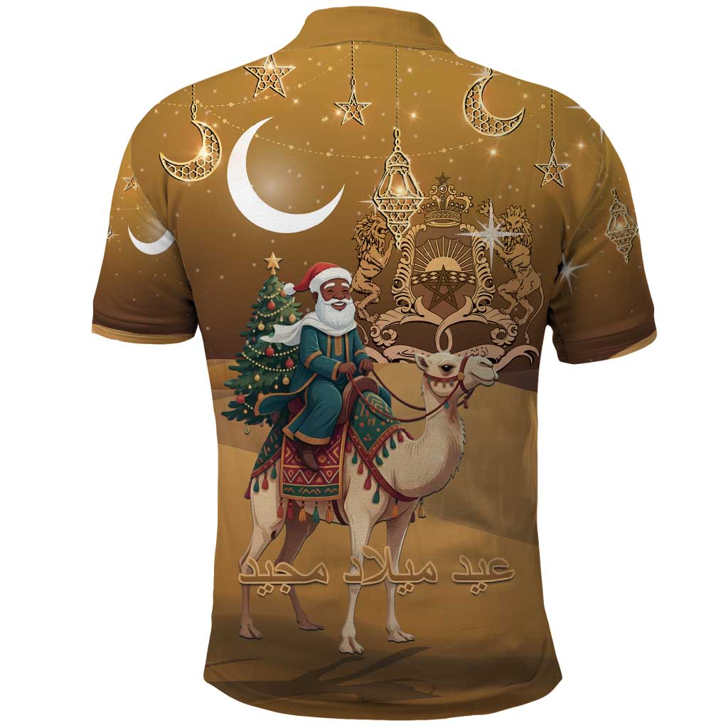 Afro Christmas in Sahara Morocco Polo Shirt Black Santa Riding Camel - African Pride