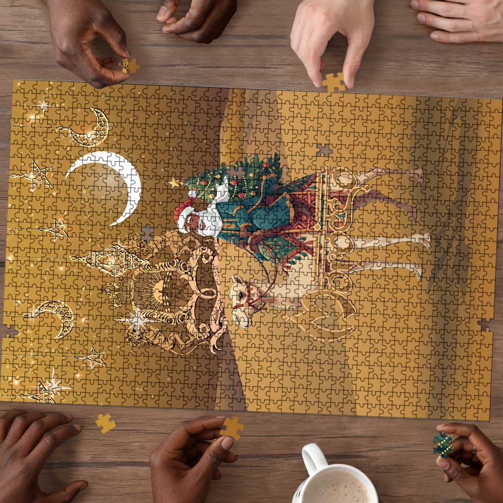 Morocco Christmas in Sahara Puzzle Black Santa Riding Camel