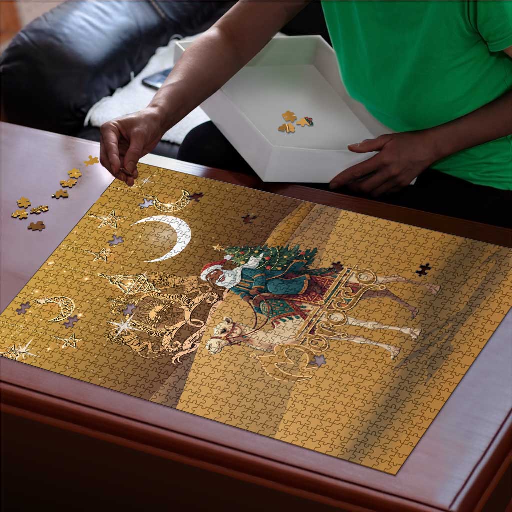 Morocco Christmas in Sahara Puzzle Black Santa Riding Camel