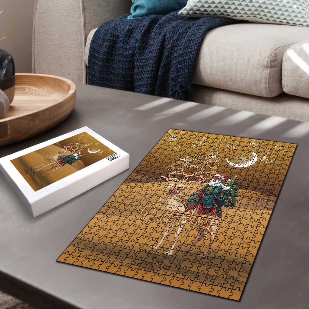 Morocco Christmas in Sahara Puzzle Black Santa Riding Camel