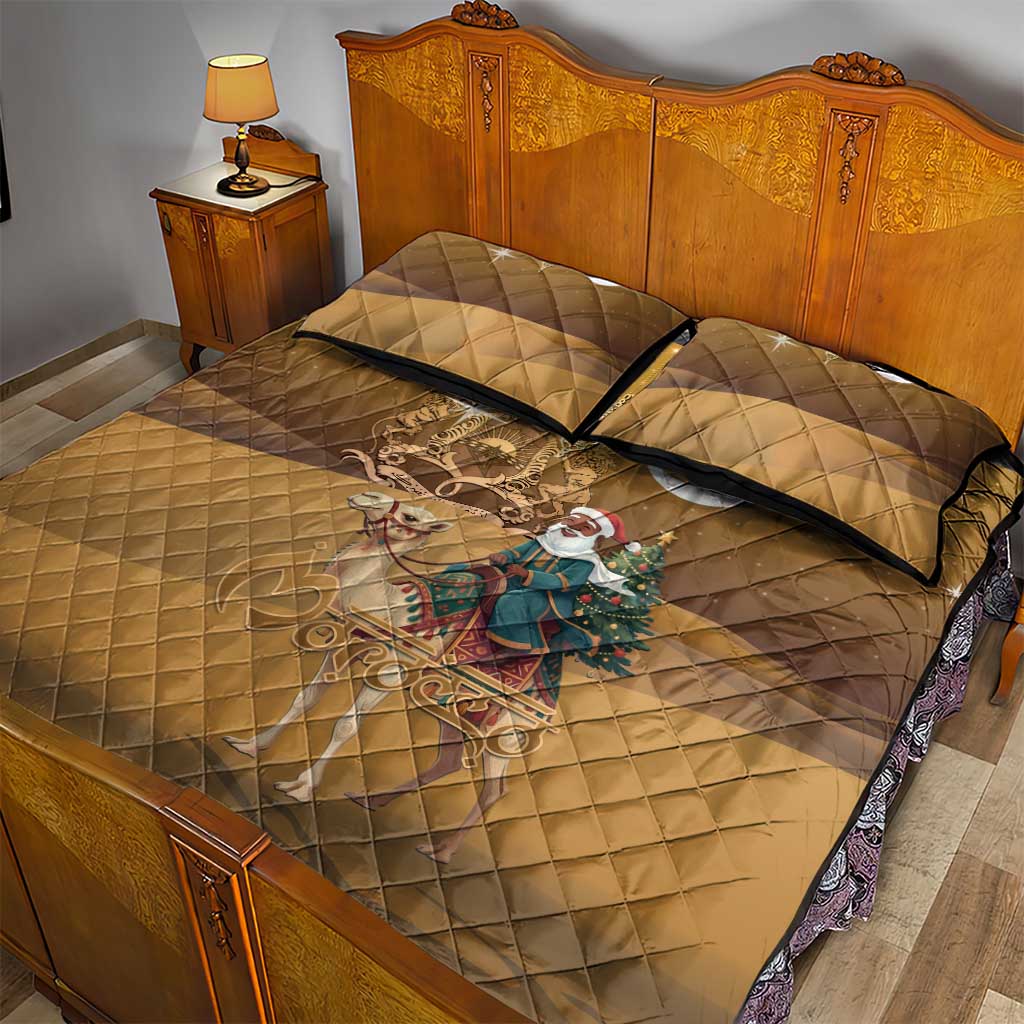Afro Christmas in Sahara Morocco Quilt Bed Set Black Santa Riding Camel - African Pride