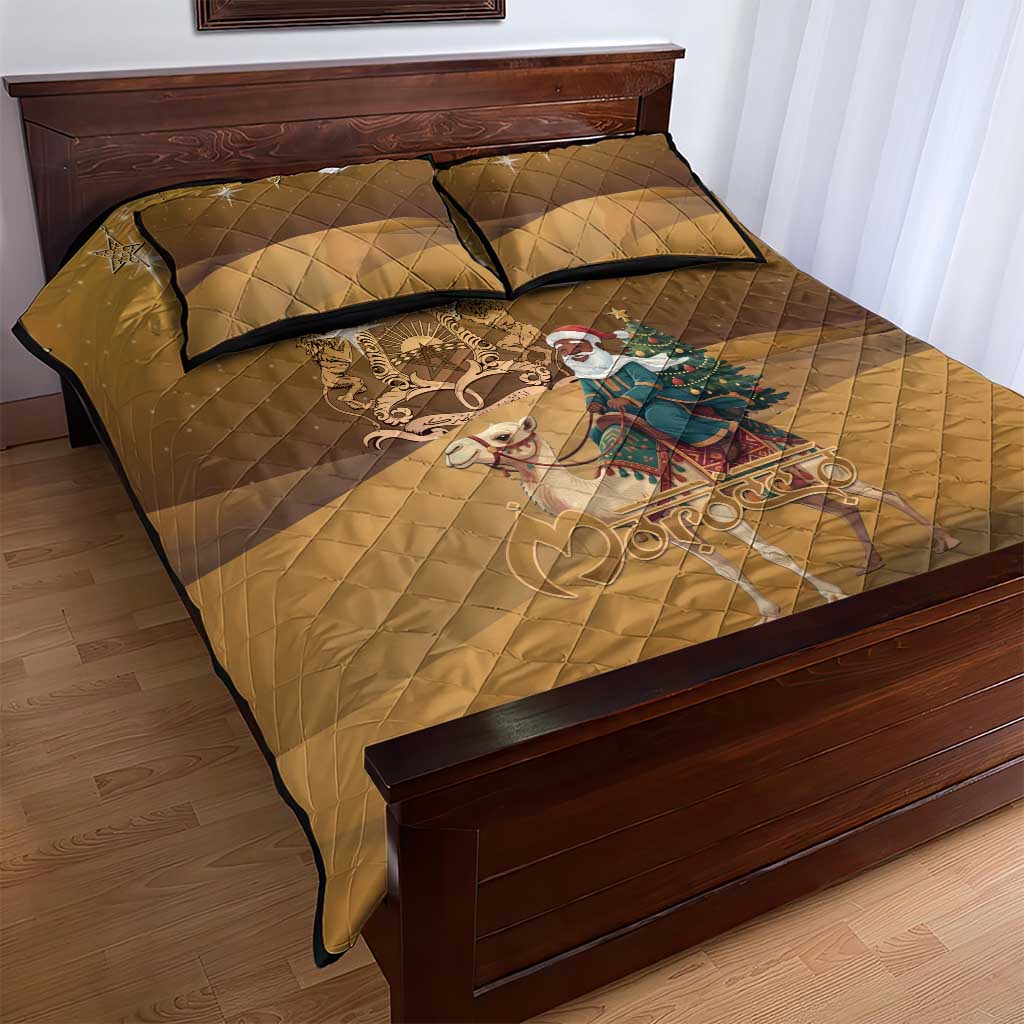 Afro Christmas in Sahara Morocco Quilt Bed Set Black Santa Riding Camel - African Pride
