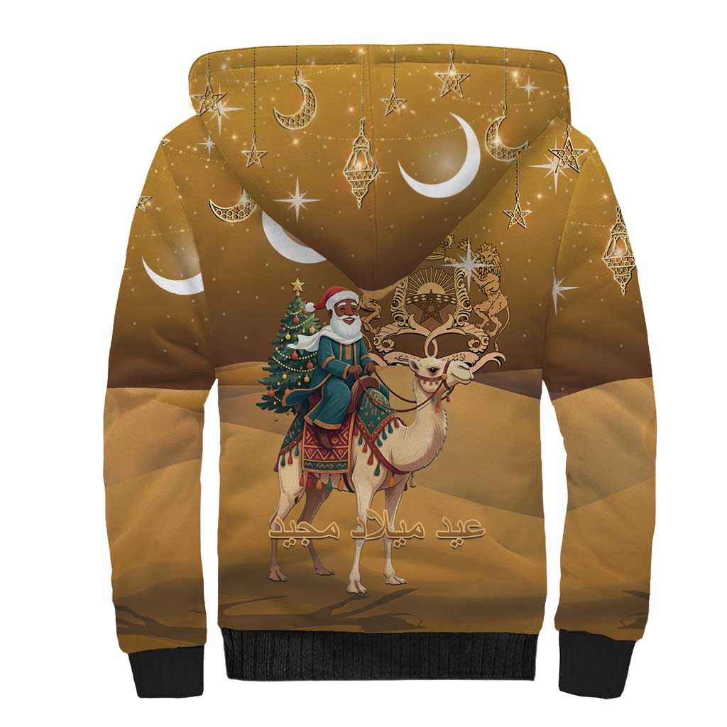 Afro Christmas in Sahara Morocco Sherpa Hoodie Black Santa Riding Camel - African Pride