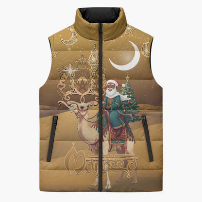 Morocco Christmas in Sahara Sleeveless Puffer Jacket Black Santa Riding Camel