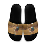 Morocco Christmas in Sahara Slide Sandals Black Santa Riding Camel