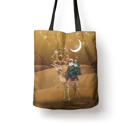 Morocco Christmas in Sahara Tote Bag Black Santa Riding Camel