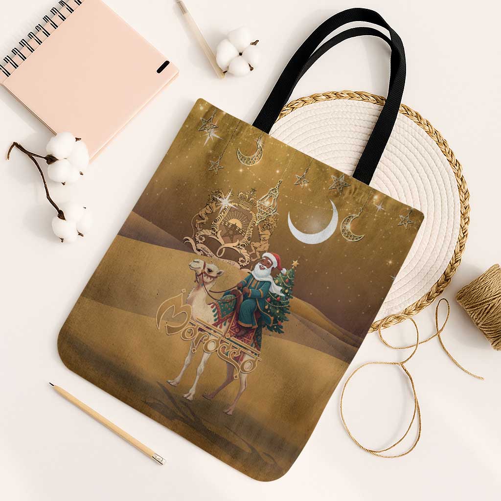 Morocco Christmas in Sahara Tote Bag Black Santa Riding Camel