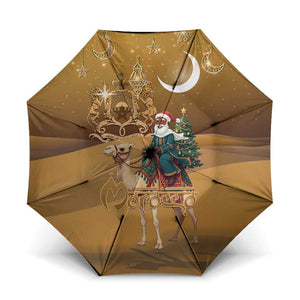 Morocco Christmas in Sahara Umbrella Black Santa Riding Camel