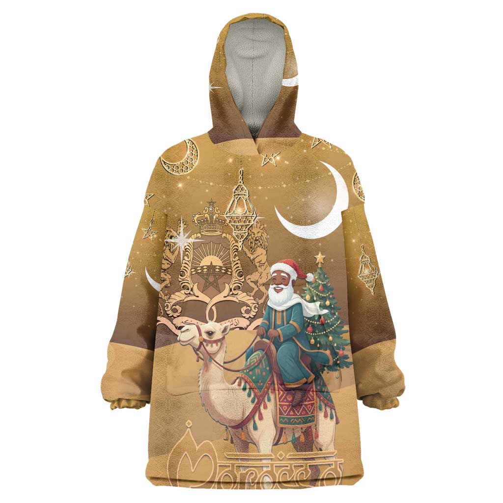 Afro Christmas in Sahara Morocco Wearable Blanket Hoodie Black Santa Riding Camel - African Pride