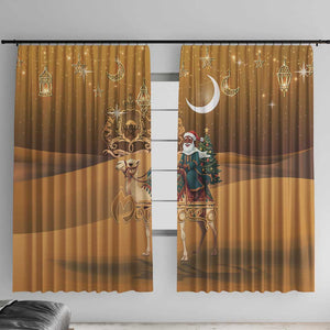 Afro Christmas in Sahara Morocco Window Curtain Black Santa Riding Camel - African Pride