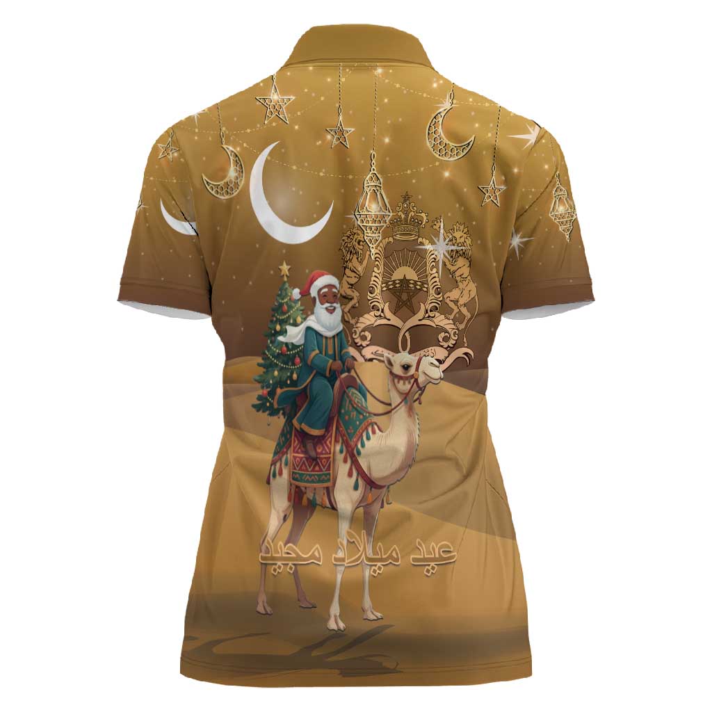 Afro Christmas in Sahara Morocco Women Polo Shirt Black Santa Riding Camel - African Pride