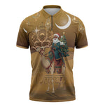 Morocco Christmas in Sahara Zipper Polo Shirt Black Santa Riding Camel