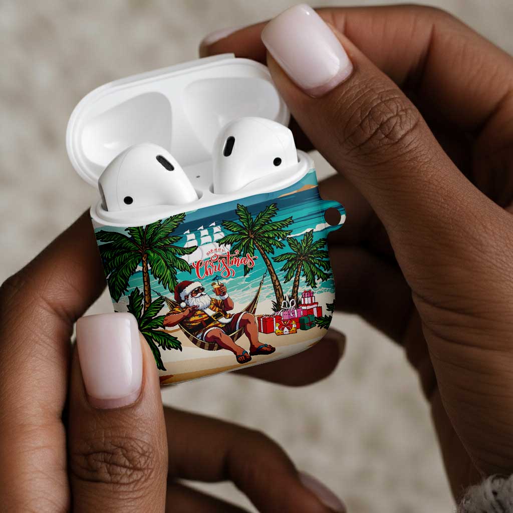 Liberia Christmas AirPods Case Santa Chill on Tropical Beach