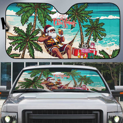 Liberia Christmas Auto Sun Shade Santa Chill on Tropical Beach
