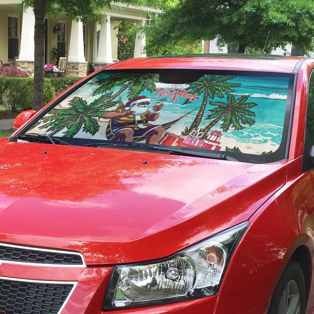 Liberia Christmas Auto Sun Shade Santa Chill on Tropical Beach