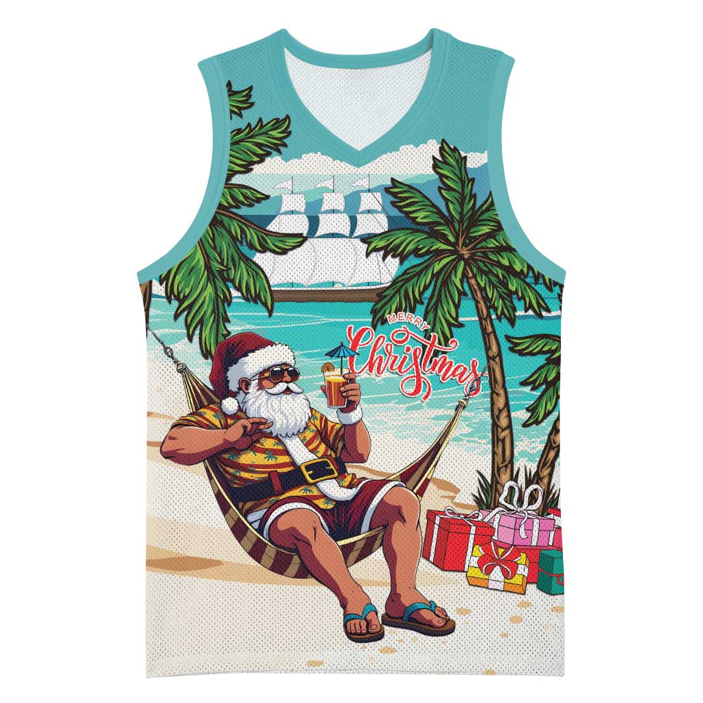 Afro Christmas in Liberia Basketball Jersey Santa Chill on Tropical Beach LT15