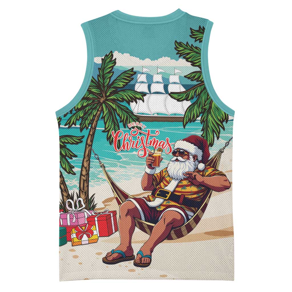 Afro Christmas in Liberia Basketball Jersey Santa Chill on Tropical Beach LT15