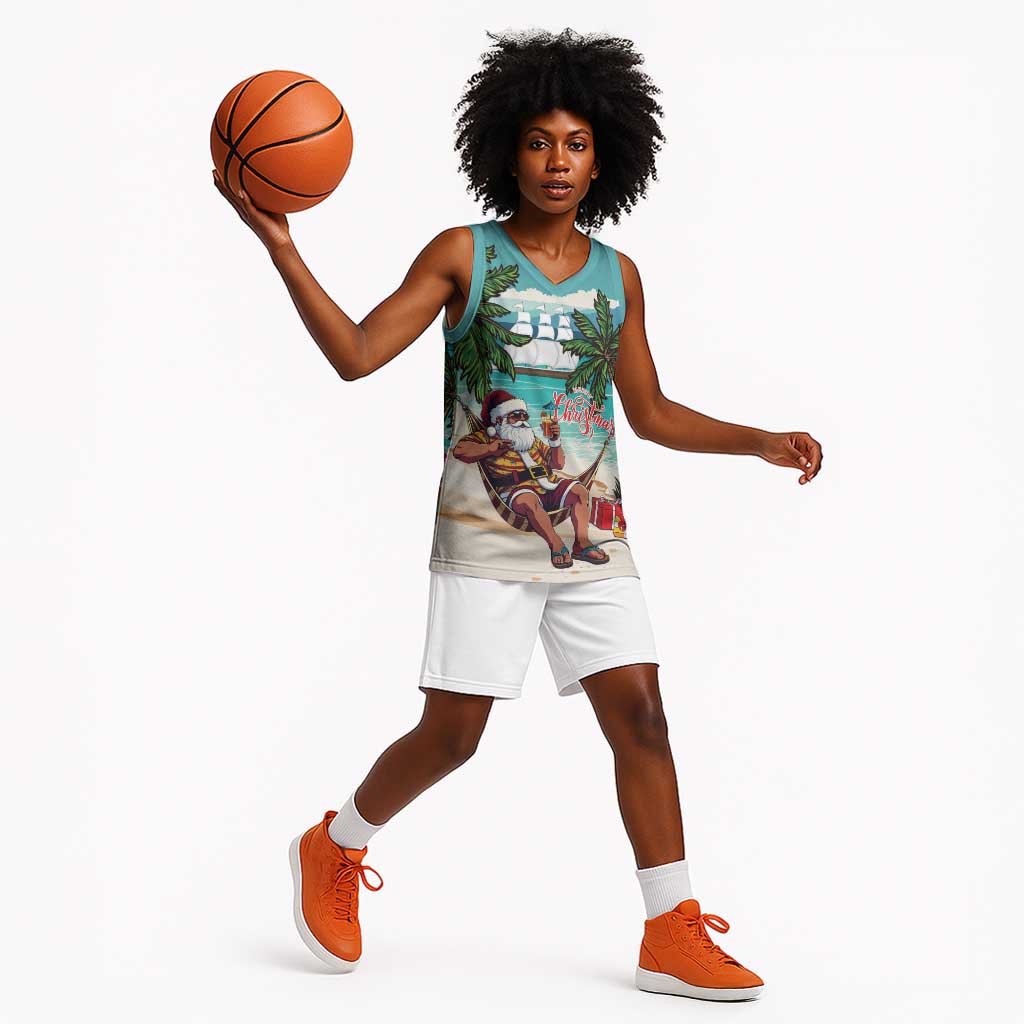 Afro Christmas in Liberia Basketball Jersey Santa Chill on Tropical Beach LT15