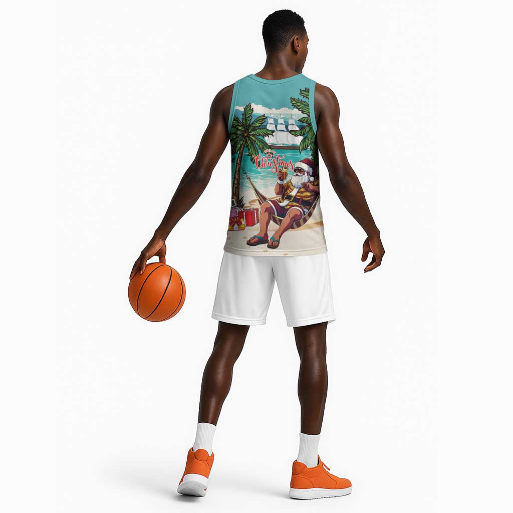 Afro Christmas in Liberia Basketball Jersey Santa Chill on Tropical Beach LT15