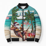 Liberia Christmas Bomber Puffer Jacket Santa Chill on Tropical Beach