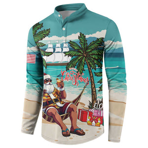 Liberia Christmas Button Sweatshirt Santa Chill on Tropical Beach