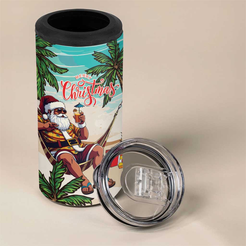 Afro Christmas in Liberia 4 in 1 Can Cooler Tumbler Santa Chill on Tropical Beach - African Pride