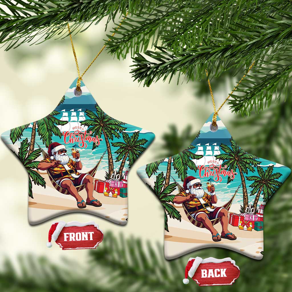 Afro Christmas in Liberia Ceramic Ornament Santa Chill on Tropical Beach - African Pride