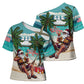 Liberia Christmas Cross Shoulder Shirt Santa Chill on Tropical Beach