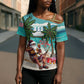 Liberia Christmas Cross Shoulder Shirt Santa Chill on Tropical Beach