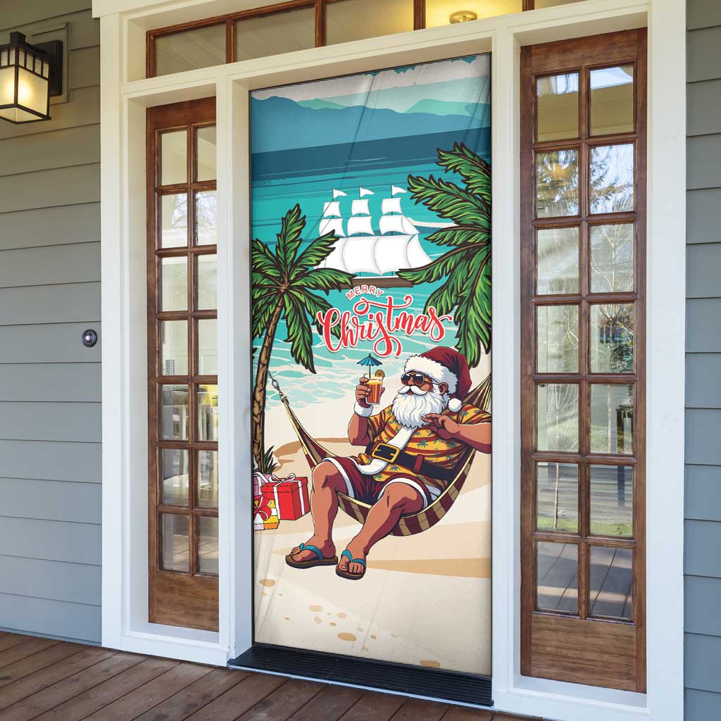 Liberia Christmas Door Cover Santa Chill on Tropical Beach