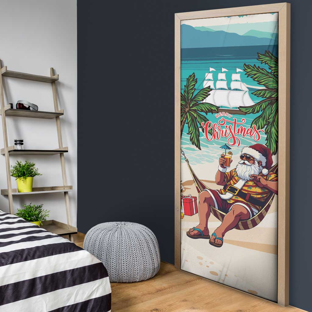 Liberia Christmas Door Cover Santa Chill on Tropical Beach