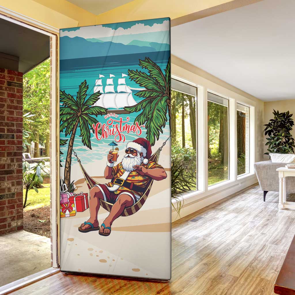 Liberia Christmas Door Cover Santa Chill on Tropical Beach