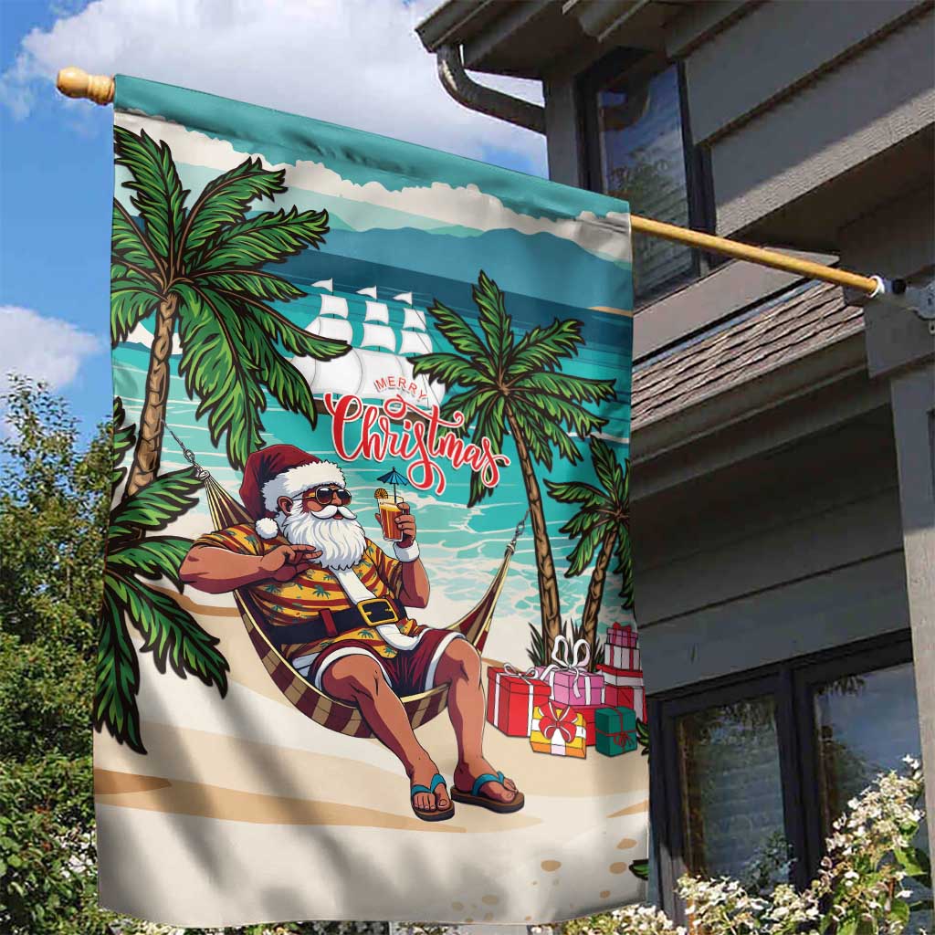 Afro Christmas in Liberia Garden Flag Santa Chill on Tropical Beach - African Pride