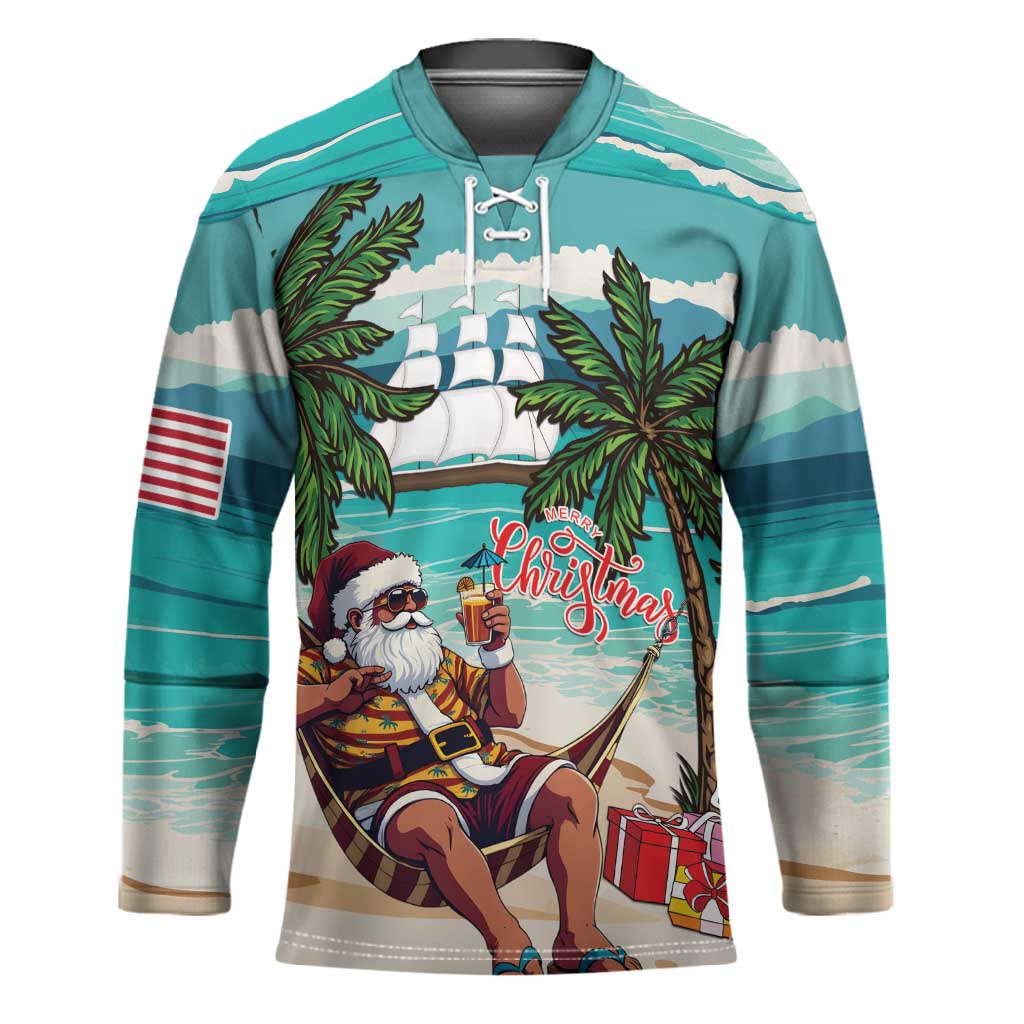Liberia Christmas Hockey Jersey Santa Chill on Tropical Beach