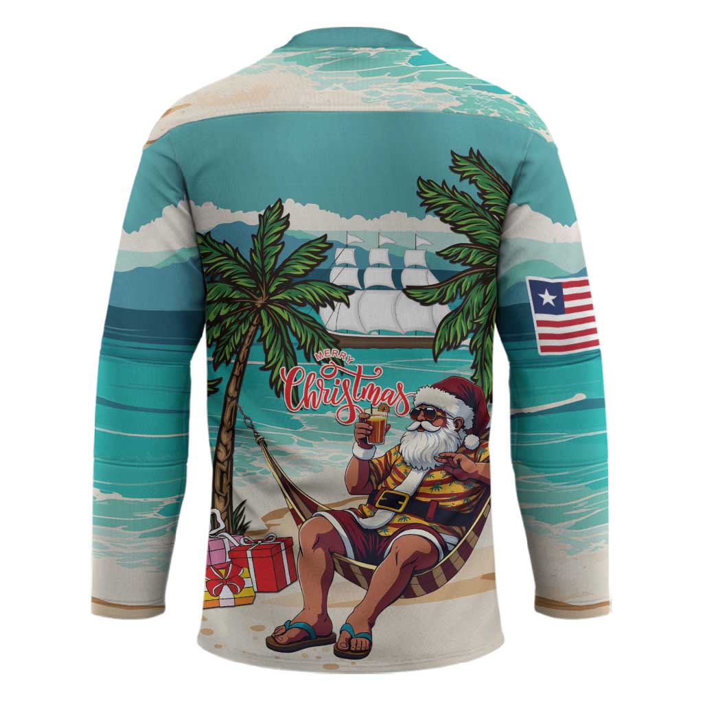Liberia Christmas Hockey Jersey Santa Chill on Tropical Beach