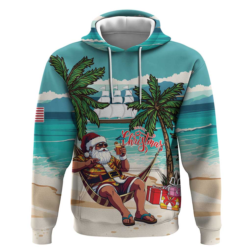Afro Christmas in Liberia Hoodie Santa Chill on Tropical Beach - African Pride