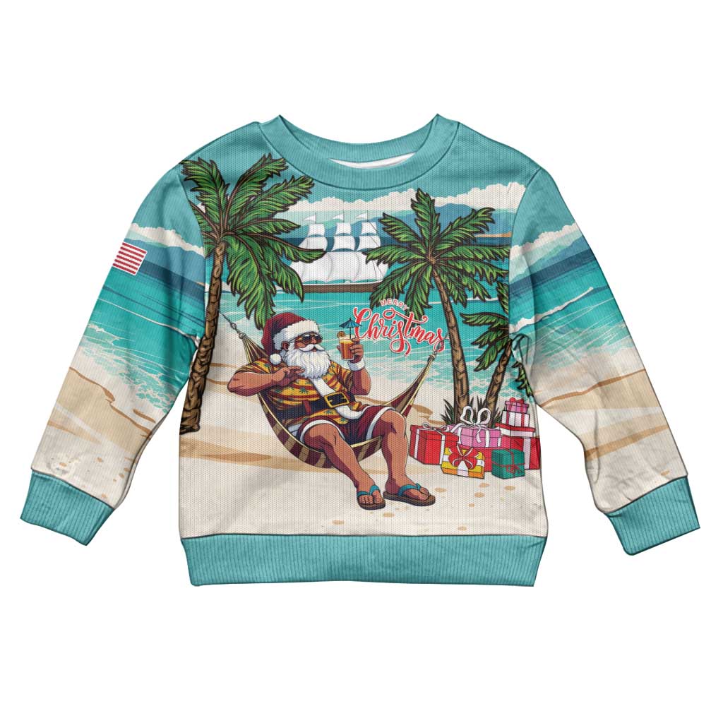 Afro Christmas in Liberia Kid Ugly Christmas Sweater Santa Chill on Tropical Beach - African Pride
