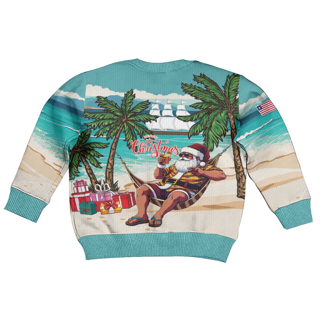 Afro Christmas in Liberia Kid Ugly Christmas Sweater Santa Chill on Tropical Beach - African Pride