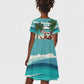 Afro Christmas in Liberia Kid Short Sleeve Dress Santa Chill on Tropical Beach - African Pride