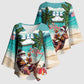 Liberia Christmas Kimono Sleeve Blouse Santa Chill on Tropical Beach