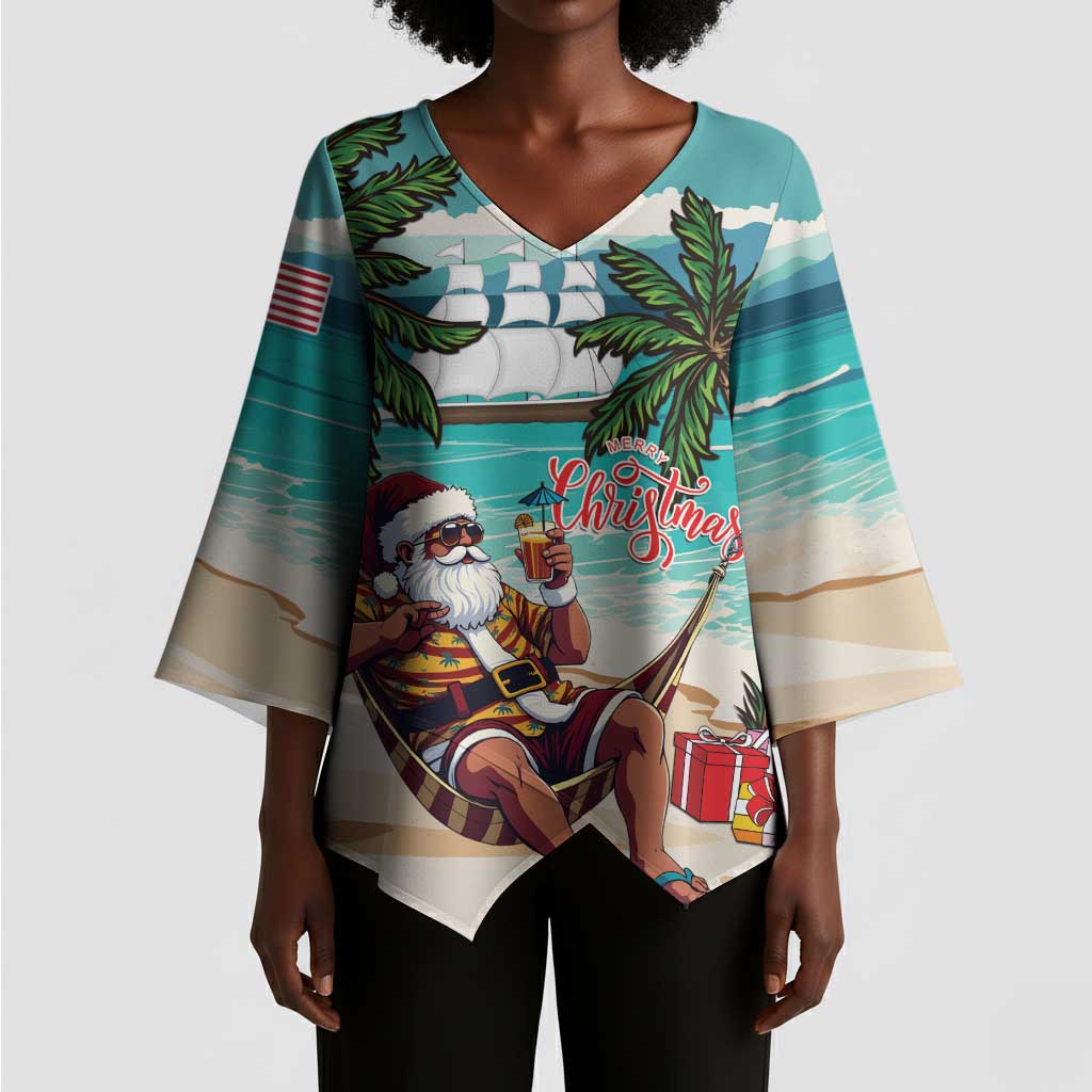 Liberia Christmas Kimono Sleeve Blouse Santa Chill on Tropical Beach