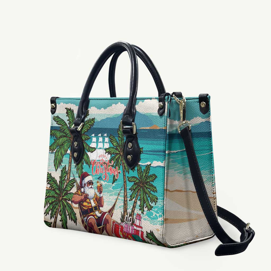Liberia Christmas Leather Bag Santa Chill on Tropical Beach