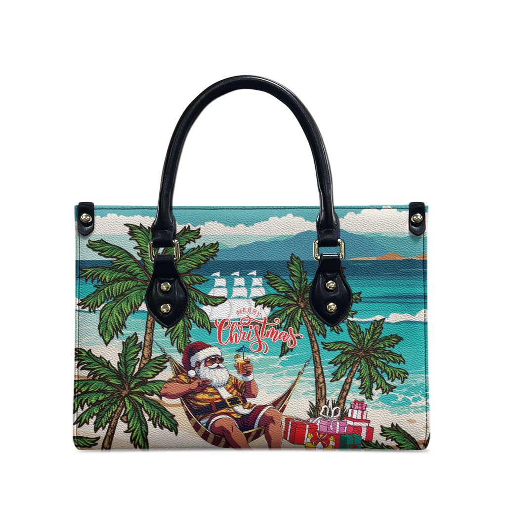 Liberia Christmas Leather Bag Santa Chill on Tropical Beach
