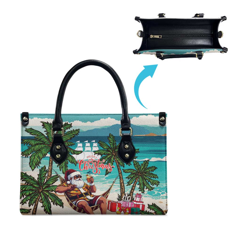 Liberia Christmas Leather Bag Santa Chill on Tropical Beach