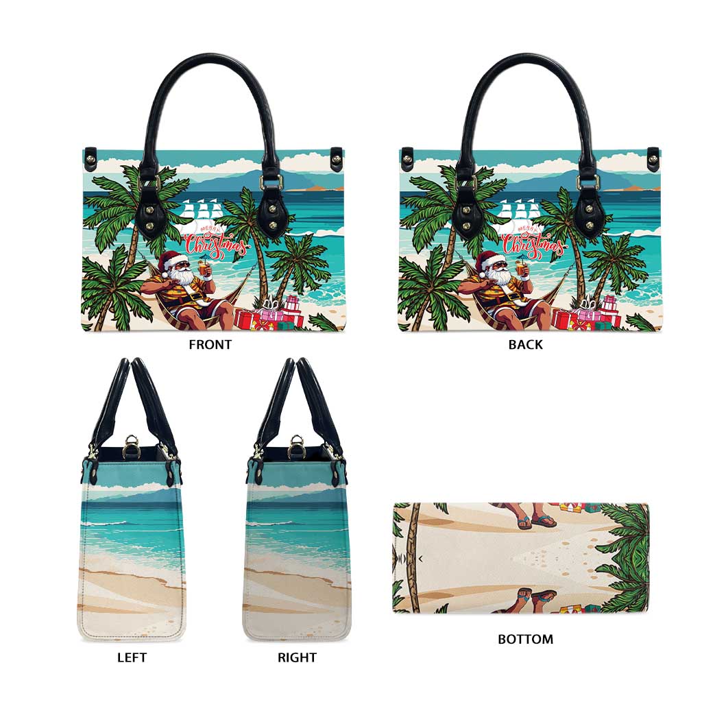Liberia Christmas Leather Bag Santa Chill on Tropical Beach