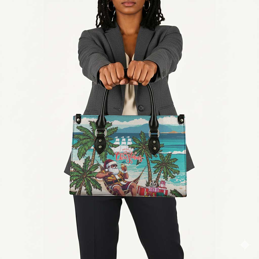 Liberia Christmas Leather Bag Santa Chill on Tropical Beach