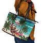 Afro Christmas in Liberia Leather Tote Bag Santa Chill on Tropical Beach - African Pride