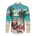 Afro Christmas in Liberia Long Sleeve Button Shirt Santa Chill on Tropical Beach - African Pride