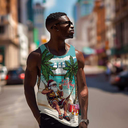 Afro Christmas in Liberia Men Tank Top Santa Chill on Tropical Beach - African Pride